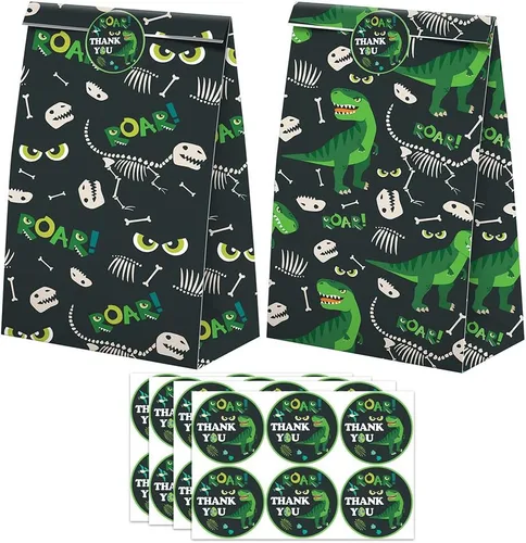 Miniatura 2 de Bolsas de regalo de dinosaurios: 24 bolsas de caramelos de dinosaurio con calcomanías, bolsas de regalo de dinosaurio, suministros para fiestas