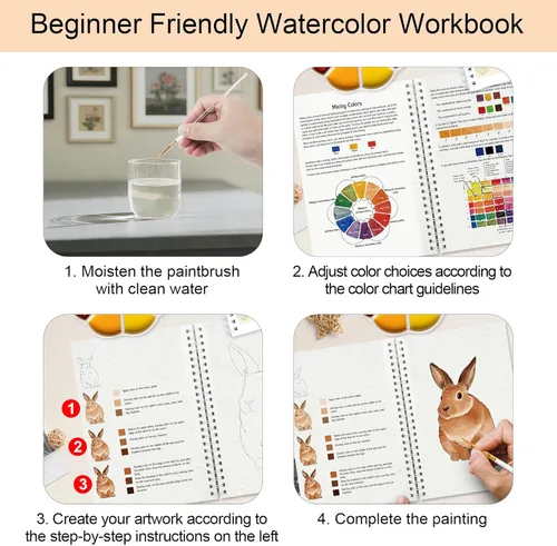 Miniatura 6 de Libro de trabajo de acuarela paso a paso – 12 páginas para colorear de acuarela – 100% algodón 300 gsm/140 lb papel de acuarela – Regalo