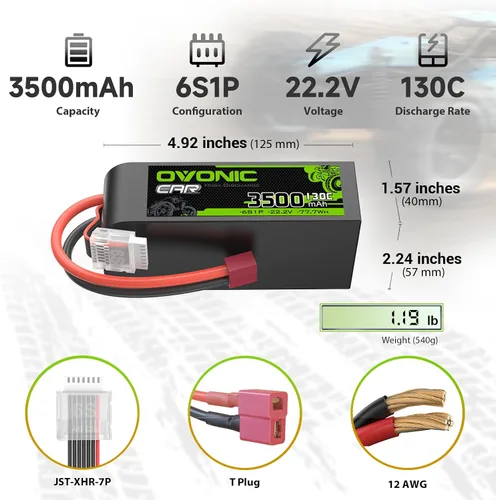 Miniatura 2 de OVONIC 6S LiPo Batería 3500mAh 22.2V 130C RC Batería con Dean Estilo T Conector