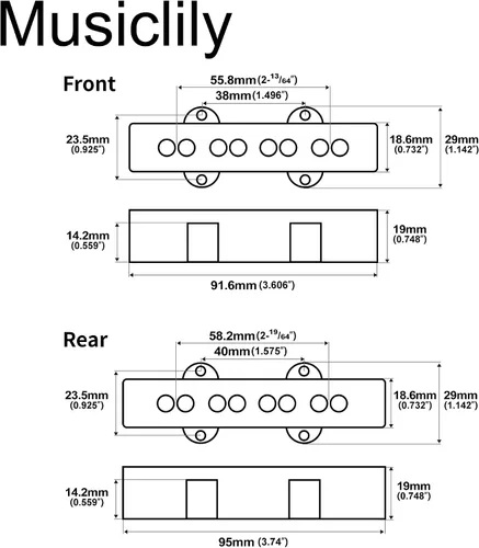Miniatura 2 de Musiclily Pro Plastic F63/R65mm Jazz Bass - Juego de 2 cubiertas para pastillas Fender J Bass, color negro