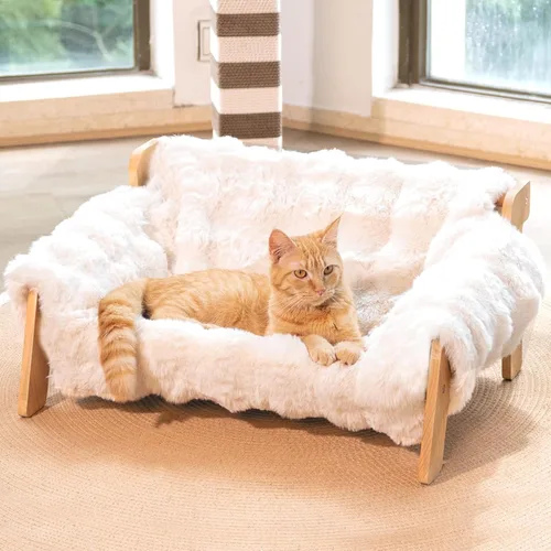 Miniatura 8 de CHEERHOME PETS Sofá Cama Elevada para Gatos para Interiores, Sofá de Madera para Gatos con Funda Esponjosa Lavable Silla Lounge Elevada para Gatitos