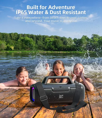 Miniatura 9 de Altavoz Bluetooth portátil inalámbrico, sonido fuerte de 140 W de pico con 2 subwoofers y refuerzo de graves, altavoz impermeable para exteriores