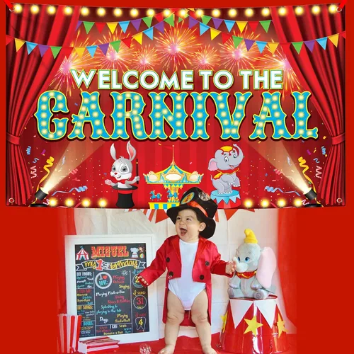 Miniatura 7 de KatchOn, Cartel de bienvenida al carnaval – Xtragrande 72 x 44 pulgadas Decoraciones de carnaval, telón de fondo de circo Decoraciones de fiesta