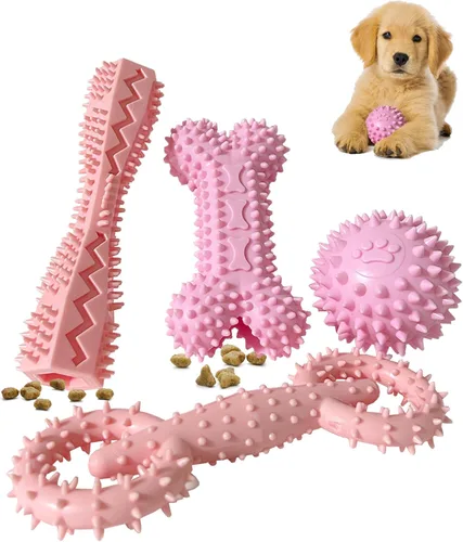 Miniatura 10 de Paquete de 4 juguetes para cachorros de 2 a 8 meses, juguete masticable para perros pequeños, juguetes de dentición para limpiar los dientes