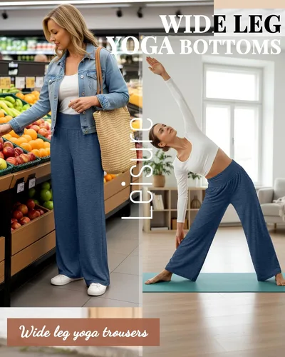Miniatura 60 de Neer - Conjunto de 3 pantalones de yoga de pierna ancha para mujer - Pantalones deportivos cómodos, holgados, de cintura alta y casuales