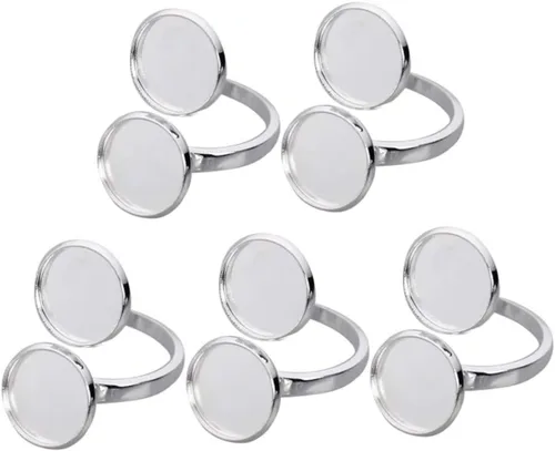 Miniatura 5 de EXCEART 10 piezas de soporte de anillo ajustable base de anillo bandeja de anillo soporte redondo en blanco base de cabujón bandeja de servir