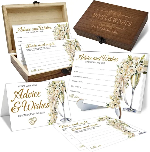 Consejos y deseos para el señor y la señora - Tarjetas de consejos de boda de champán para decoraciones de despedida de soltera, buenos deseos para