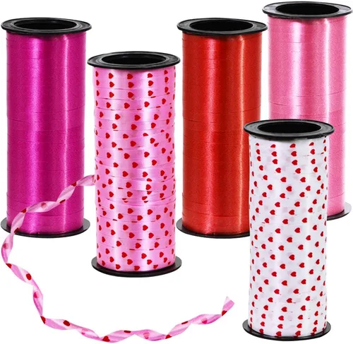 Supla - Cinta de rizo, 5 rollos, diseño de corazones rojos, color rojo, para decoración de fiestas, globos, bobinas o bobinas de regalo, color rojo,