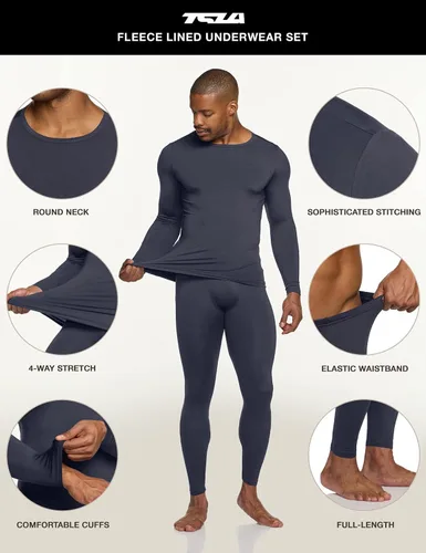 Miniatura 3 de TSLA Conjunto de ropa interior térmica para hombre, pantalones largos con forro polar suave, capa base cálida de invierno, parte superior e inferior