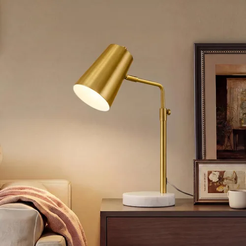Miniatura 6 de VONLUCE Lámpara de escritorio dorada con bombilla LED ajustable, lámpara de mesa de metal de latón antiguo, base de mármol, lámpara de lectura 1# Oro