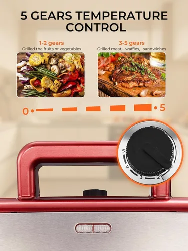 Miniatura 3 de HOUSNAT Sandwicherera, waflera 3 en 1 con placas extraíbles, prensa Panini de 1200 W con placas antiadherentes intercambiables, luces indicadoras