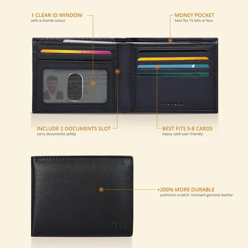 Miniatura 40 de Cartera delgada de cuero para hombre, bloqueo RFID, bolsillo frontal minimalista, delgada y elegante con ventana de identificación, regalo