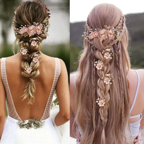 Miniatura 5 de 5 Piezas Horquillas de Flores Nupciales para Cabello de Boda Peines de Cabello de Cristal y Perla Clips Tocado Dorado Accesorios de Cabello de Boda