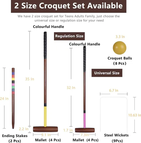 Miniatura 3 de SpeedArmis Juego de croquet para adultos – Kit de croquetas para 8 jugadores con regulación de 32 pulgadas, mazos de madera de goma