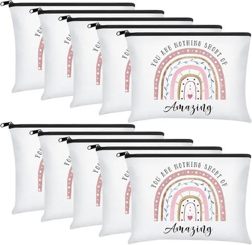 Miniatura 9 de Chunful 10 Piezas Bolsas de Maquillaje de Lona Inspiradoras para Mujeres Regalo de Graduación Bolsas de Cosméticos de Lona Arcoíris a Granel