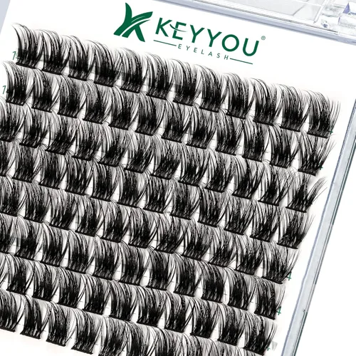 Miniatura 27 de KEYYOU Racimos de pestañas, 96 piezas de extensiones de pestañas DIY, rizado D de 16 mm, negro, realista, no irritante, fácil de colocar en casa