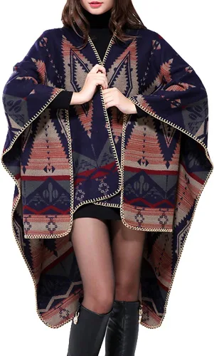 Miniatura 81 de Urban CoCo Poncho de colores para mujer, chal con frente abierto, color en bloques