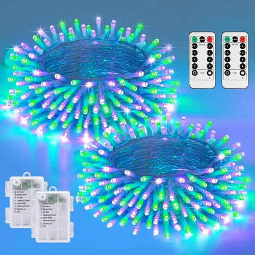 Miniatura 26 de JMEXSUSS Luces de Navidad multicolor que funcionan con pilas con 8 modos de control remoto, impermeables, 33 pies, 100 luces LED de Navidad