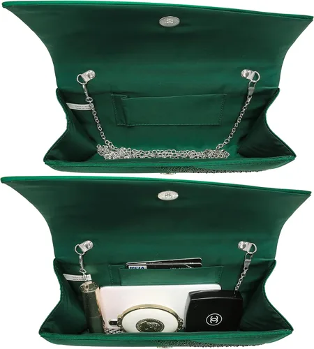 Miniatura 5 de Bolso de mano de noche con diamantes de imitación de satén con purpurina brillante para mujer, fiesta, boda, cóctel, baile de graduación en caja