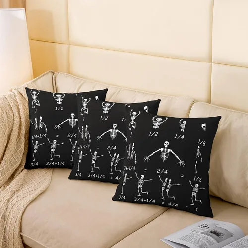 Miniatura 4 de Manfei Skull Maths Throw Pillow Cover Gothic Style Square Cushion Case Halloween Skeletons Black White Decor Throw Porch Pillows Cases for Couch
