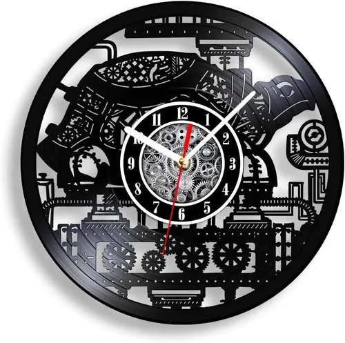 The Geeky Days Steampunk Turtle - Reloj de pared silencioso con disco de vinilo, funciona con pilas, de cuarzo, de 12 pulgadas, tortuga marina Sin