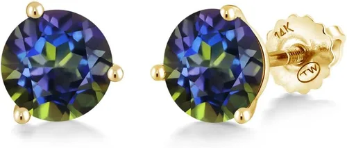 Miniatura 63 de Gem Stone King Aretes de Martini de oro amarillo de 14 quilates Aretes de tuerca de 3 puntas para mujeres y hombres Redondos de 0.236 pulgadas