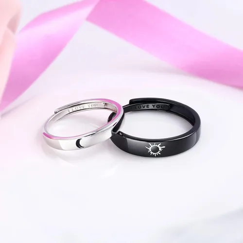 Miniatura 5 de Beydodo Anillos de plata 925 personalizados ajustables con sol y luna a juego grabados I LOVE YOU Anillos para parejas Anillos de boda