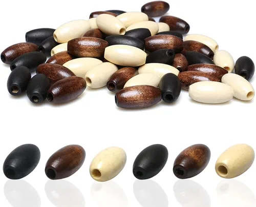 Miniatura 22 de 500 cuentas de madera ovaladas de 6 x 8mm, pequeñas cuentas espaciadoras de madera marrones con forma de grano de arroz, cuentas sueltas de madera
