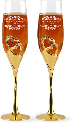 Miniatura 18 de Flautas de champán de diseño único para la novia y el novio, flautas de champán personalizadas de la decoración del corazón, juegos de tazas