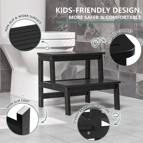 Miniatura 5 de Domax Taburetes de madera de bambú para niños, taburete para niños pequeños, para lavabo de baño, cama alta, inodoro, cocina, taburete de madera
