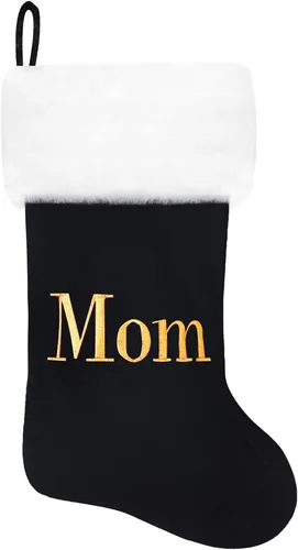 Miniatura 216 de Calcetines de Navidad bordados de 20 pulgadas con monograma, terciopelo negro con puño de felpa blanca supersuave, adornos clásicos para decoración