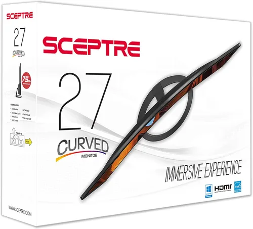 Miniatura 8 de Sceptre 27 pulgadas Pantalla curva LED 75Hz LED C278W-1920R Full HD 1080P puerto de pantalla HDMI, parlantes VGA, Ultra Thin Metal Black, 1800R