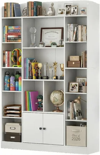 Miniatura 10 de DIYART Estantería negra para niños, estantería para niños con 7 cubos y 2 gabinetes, estantes independientes de almacenamiento para dormitorio, sala