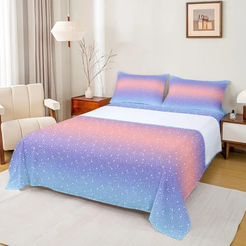Miniatura 43 de Juego de sábana bajera ajustable de teñido anudado para niñas, juego de ropa de cama con diseño de arco iris degradado de arcoíris, lindo juego