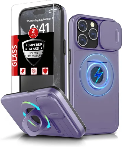 Miniatura 14 de Funda magnética para iPhone 11 Pro compatible con carga inalámbrica MagSafe, con 2 protectores de pantalla, anillo kickstand de 360° integrado +