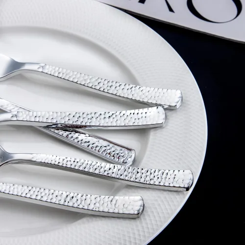 Miniatura 4 de Nervure 300 cubiertos de plástico plateado – cubiertos de plata desechables – Los utensilios de plástico martillado incluyen 100 tenedores, 100