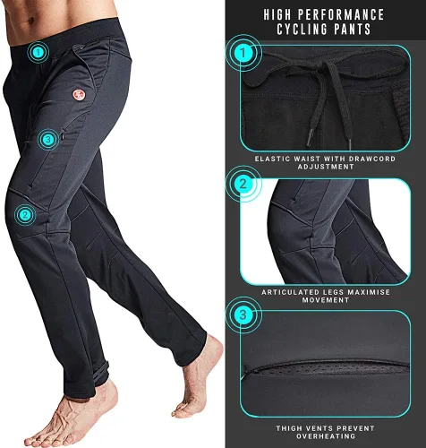 Miniatura 5 de Souke Sports Pantalones de ciclismo de invierno para hombre, a prueba de viento, de forro polar térmico para ciclismo pantalones deportivos