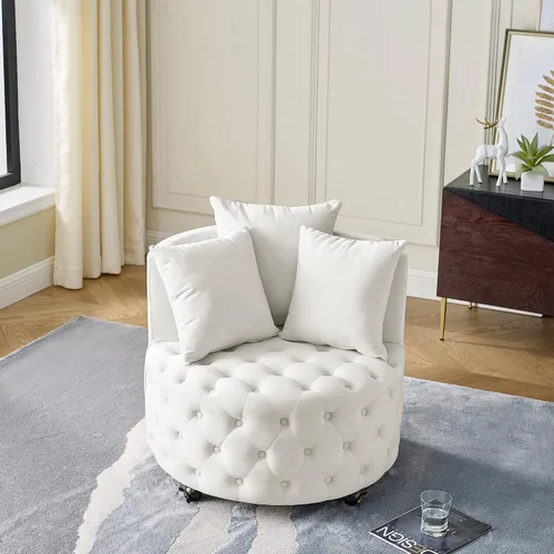 Miniatura 5 de Silla giratoria de 30 pulgadas, moderna y acogedora silla giratoria de barril de 360°, silla redonda de terciopelo, silla de lectura copetuda