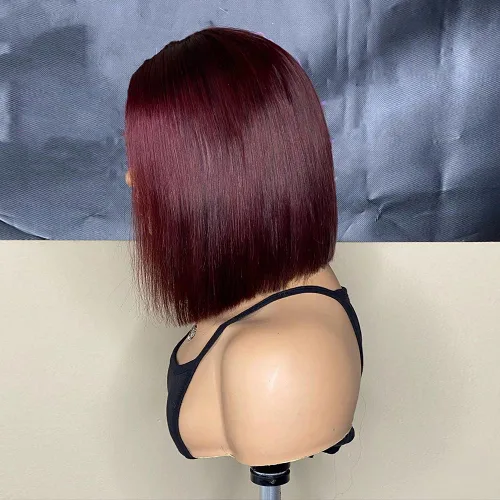 Miniatura 3 de Peluca de encaje frontal de 13 x 4 pulgadas, densidad del 150 %, color 99J, pelucas cortas estilo Bob brasileño 100% cabello humano para mujeres