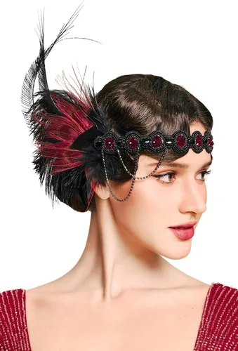 Miniatura 6 de BABEYOND Diadema de plumas con lentejuelas de los años 20, accesorios para el cabello de Gatsby