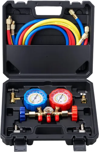 Miniatura 9 de VEVOR - Juego de manómetros AC, juego de manómetro de manifold de AC de 3 vías para refrigerantes R134A, R22, R12, R502 – Los manómetros de freón