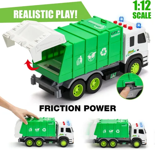 Miniatura 2 de MOBIUS Toys Camión de basura – Camión de reciclaje grande a escala 1:12 con luces, sonidos y piezas móviles – Camión de basura duradero sin BPA