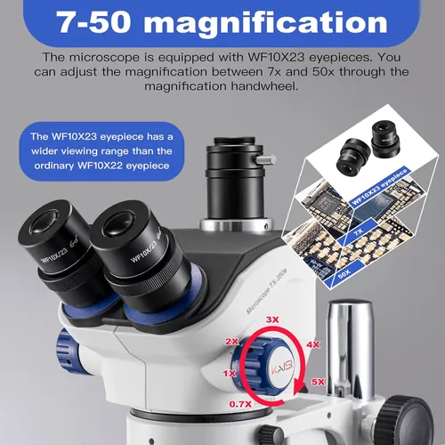 Miniatura 2 de Kaisi Microscopio de soldadura profesional TX-350E, microscopio estéreo trinocular, aumento 7X-50X y oculares de campo ancho WF10x23, microscopios