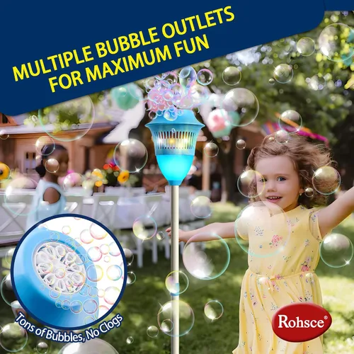 Miniatura 2 de Máquina automática de burbujas con luces LED y música, fabricante de burbujas recargable alto para niños, altura ajustable de 47 pulgadas, máquina
