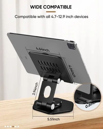 Miniatura 4 de Soporte Plegable de Aluminio para Tableta para Escritorio, Soporte Giratorio de 360° para iPad y Tableta – Soporte de Escritorio Portátil y Estable
