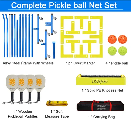 Miniatura 7 de Portable Pickleball Net Set, 22FT Regularion Size Pickle Ball Net with Paddles Set, Outdoor Pickleballs and Carry Bag, Easy Setup for Indoor, Azul