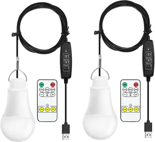 Miniatura 8 de Paquete de 2 bombillas USB regulables alimentadas por USB de 5 V 7 W, lámpara colgante para exteriores, portátil, para campamento, camión, tienda