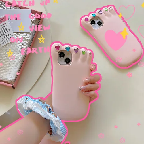 Miniatura 5 de Funda para iPhone 13 Pro Max, fundas 3D Kawaii para teléfono, divertidas y lindas de dibujos animados con pie de uñas decoradas, funda de silicona