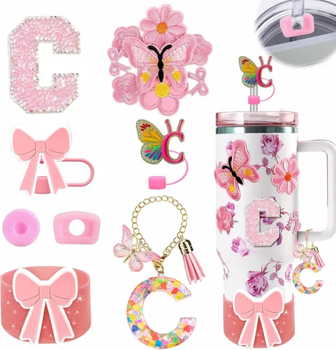 Miniatura 49 de 15 piezas de set de accesorios para vaso Stanley Cup 30oz 40oz con asa, incluye cubierta de pajita de silicona y bota, encanto de asa, encantos