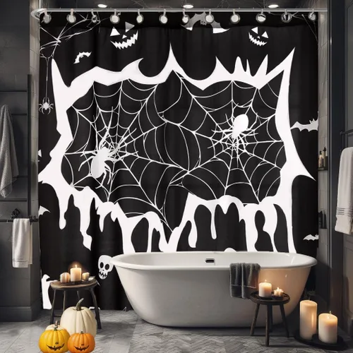 Miniatura 2 de EVENHUG Cortina de ducha de Halloween con ganchos, juego de cortina de ducha impermeable para baño, decoración temática de Halloween, 72 x 72